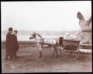 两个男人，小马和购物车，纽约，1910或1911年（银色明胶印刷）